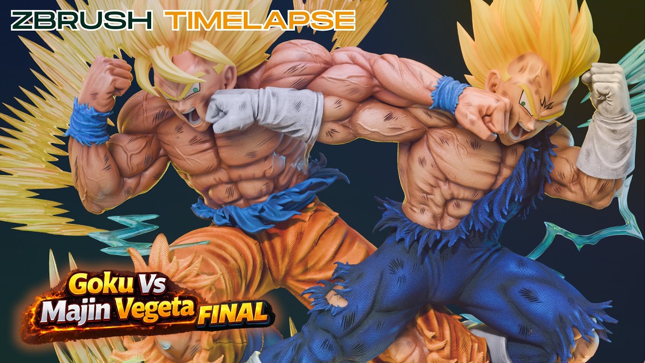 Goku vs Majin Vegeta -  FINAL - Detalles y Render de la Figura Coleccionable Anime de Dragon Ball Z