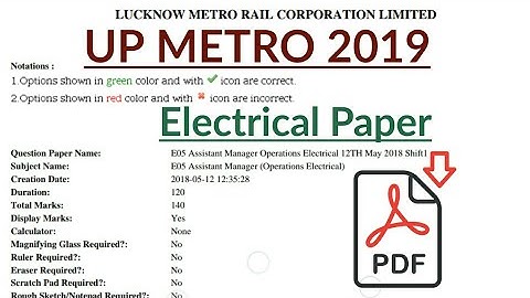UP metro Assistant Electrical Paper / Lmrc Assistant Electrical Previous Year Paper