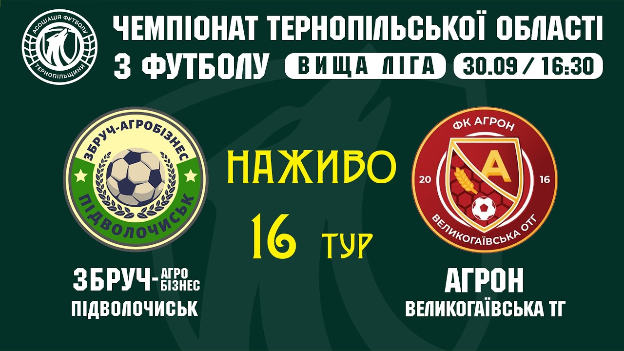"Збруч-Агробізнес" - "Агрон"  / Чемпіонат Тернопільщини з футболу / Вища ліга / Наживо