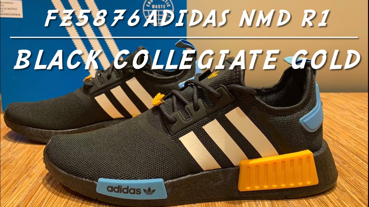 Adidas NMD R1 (FZ5876) Black Collegiate Gold. Unboxing and on Feet. -  YouTube