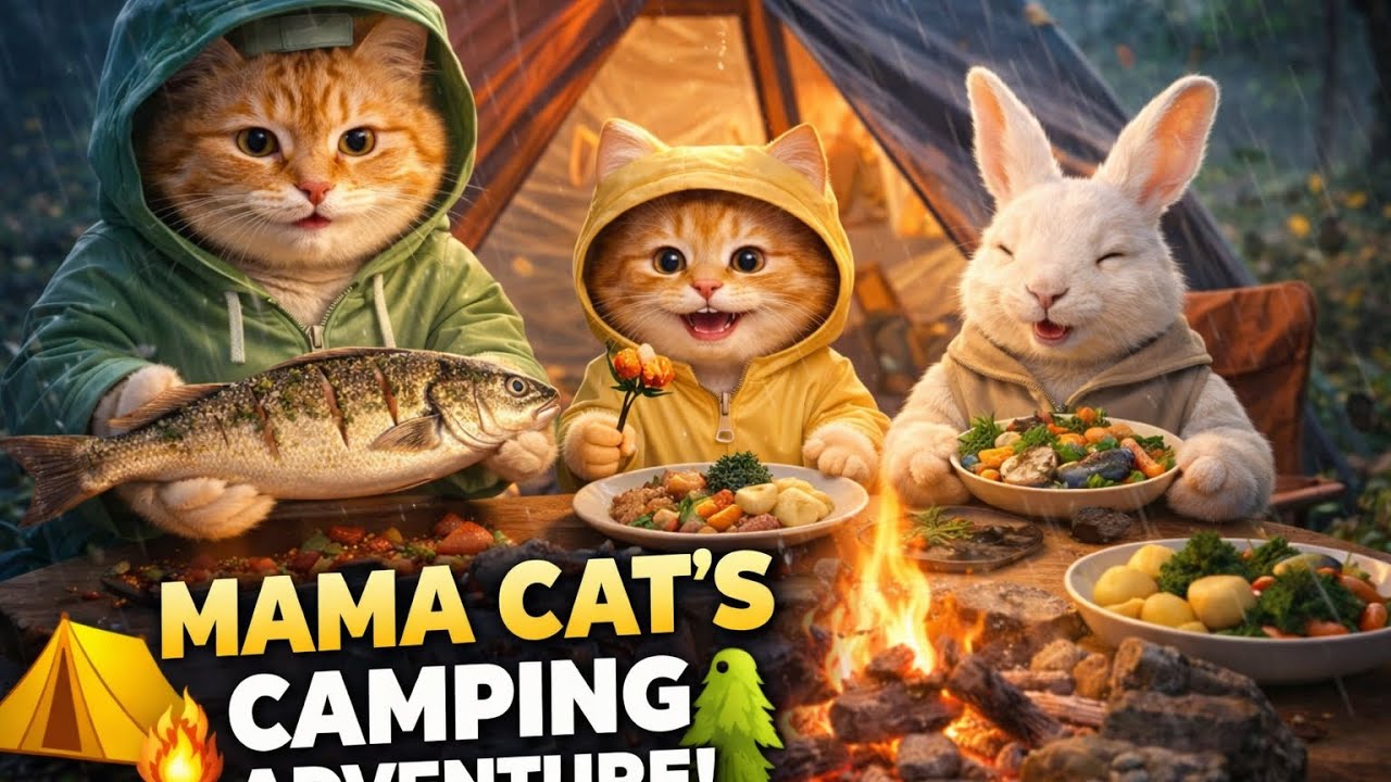 Mama Cat’s Cozy Camping Adventure ⛺🐱 | Cooking, Rain & Family Time