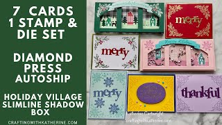 7 Cards  1 Card Kit Diamond Press Happy Hollidays Village Slimline Shadow  Box Set HSN Autoship 