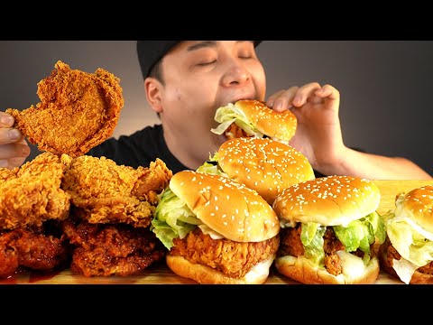 맘스터치 싸이버거와 바삭한 <strong>통닭다리</strong> 먹방~!! 리얼사운드  ASMR social eating Mukbang(Eating Show)