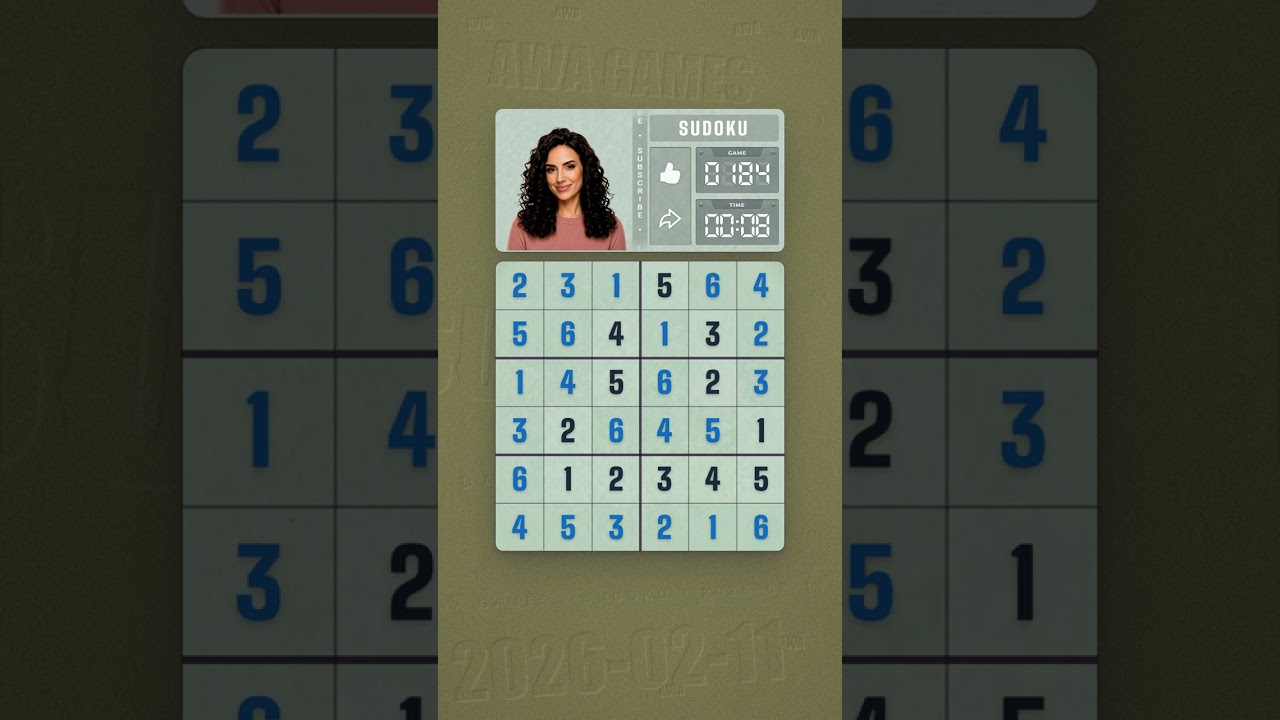 LinkedIn Mini Sudoku #184 solved board for February 11, 2026, 6x6 grid