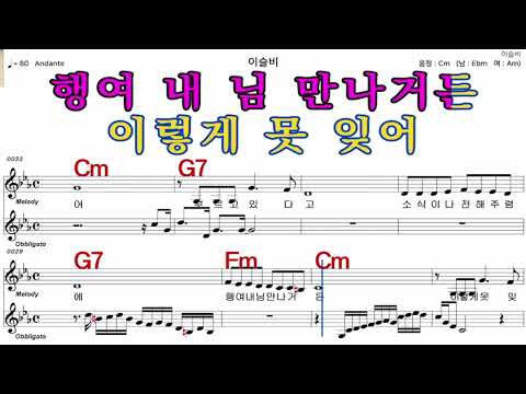 이슬비  남 진     가수처럼 엠알로  악보  노래 하기   남  원키 Cm