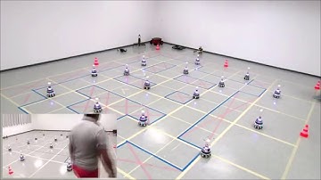 A Mobile Swarm of 15 Robots Forming Geometrical Shapes based on Commands given by Humans