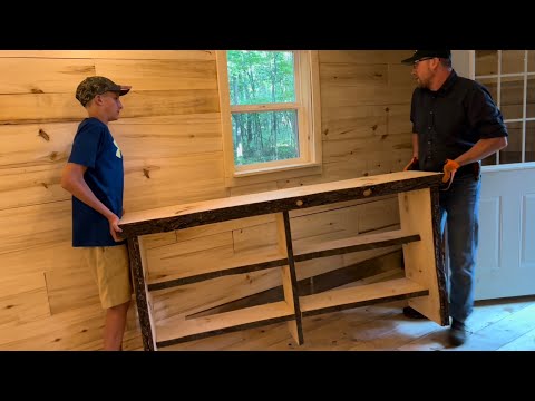 Rough sawn pine table/shelving unit for the off grid cabin