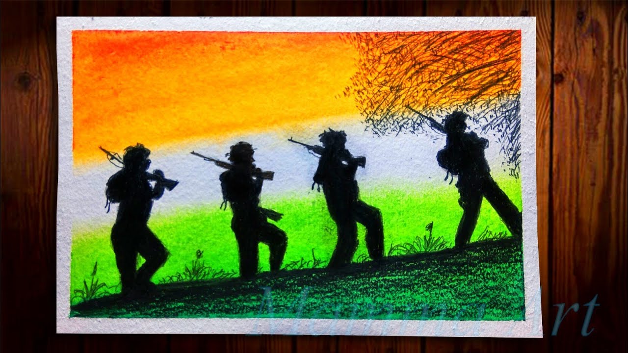 Indian soldier drawing with Oilpastels | Tribute to indian ...