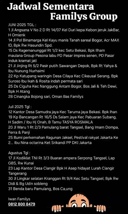 Jadwal Sementara Juli - Juni  - AGUSTUS 2025 FAMILYS GROUP