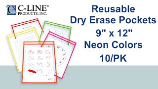 Reusable Dry Erase Pockets, Assorted Neon Colors, 9 x 12, 10/PK - C-Line Products - 40810