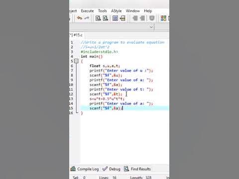 #15 Write C program to solve equation s=ut+0.5at^2. #shorts # ...