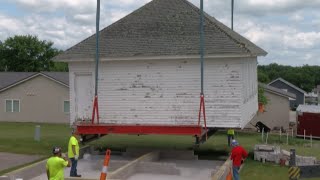 One-room schoolhouse transported from Barclay to Dunkerton