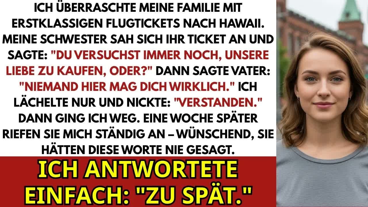 Ich hatte First-Class-Tickets nach Gran Canaria gekauft, um meiner Familie zu zeigen, dass ich es geschafft hatte. Statt Dankbarkeit warf meine Schwester das Ticket auf den Tisch und zischte: „Du...