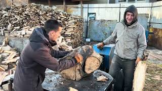 Best Work in the World. Ukrainian guys the best. Wood splitting  carving videos for relaxing
