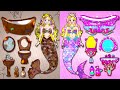 [🐾paper diy🐾] Poor vs Rich Rapunzel Mermaid Rainbow New House | Rapunzel Compilation 놀이 종이