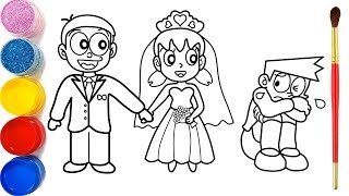 Draw Nobita and Shizuka Wedding | Vẽ Và tô Màu Đám Cưới Nobita và Shizuka | Pernikahan Mewarnai