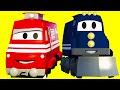 Carl Transforms com os amigos o Trem e o Tractor na Cidade do Carro | Desenho animado para crianças