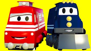 Carl Transforms com os amigos o Trem e o Tractor na Cidade do Carro | Desenho animado para crianças