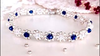 【簡単な小花のブレスレットの作り方】DIY/Beaded bracelet