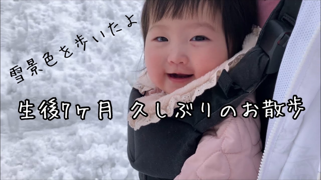 生後7ヶ月 晴れたので久しぶりにお散歩をしました。抱っこ紐で雪景色を歩くのは楽しそうです。