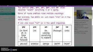 Prefixes (pro-, em-, en-, per-, im-)