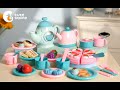 Cute Stone おままごと ティーセット アフタヌーンティーおもちゃ 収納ボックス付き DIYケーキ 42点セット 音楽 光 ティーポット お茶 お菓子 ごっこ遊び 知育玩具 食べ物認知い