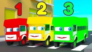 Ten Little Buses | One Little Two Little Three Little Buses | Kids Nursery Rhymes | Colorful Buses