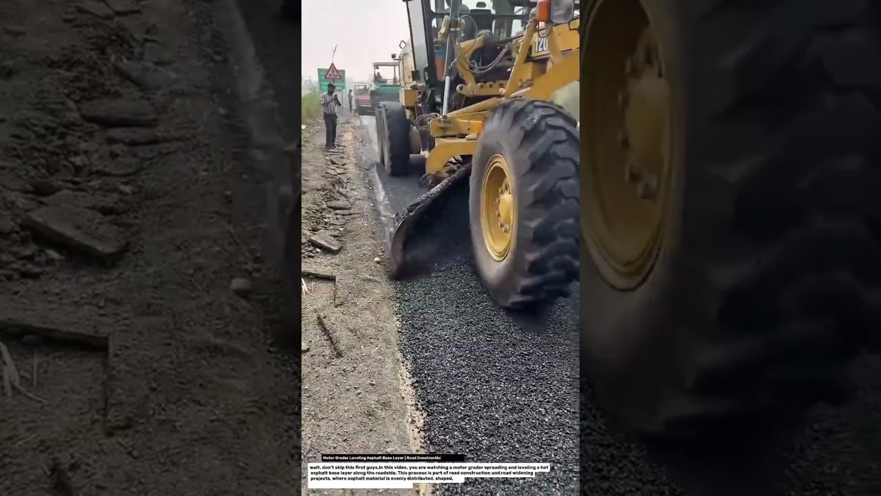 Motor Grader Leveling Asphalt Base Layer | Road Construction Education.