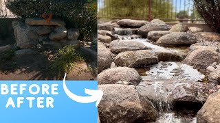 Before and After Concrete Pond to Pondless Waterfall WITH DIY patching instructions
