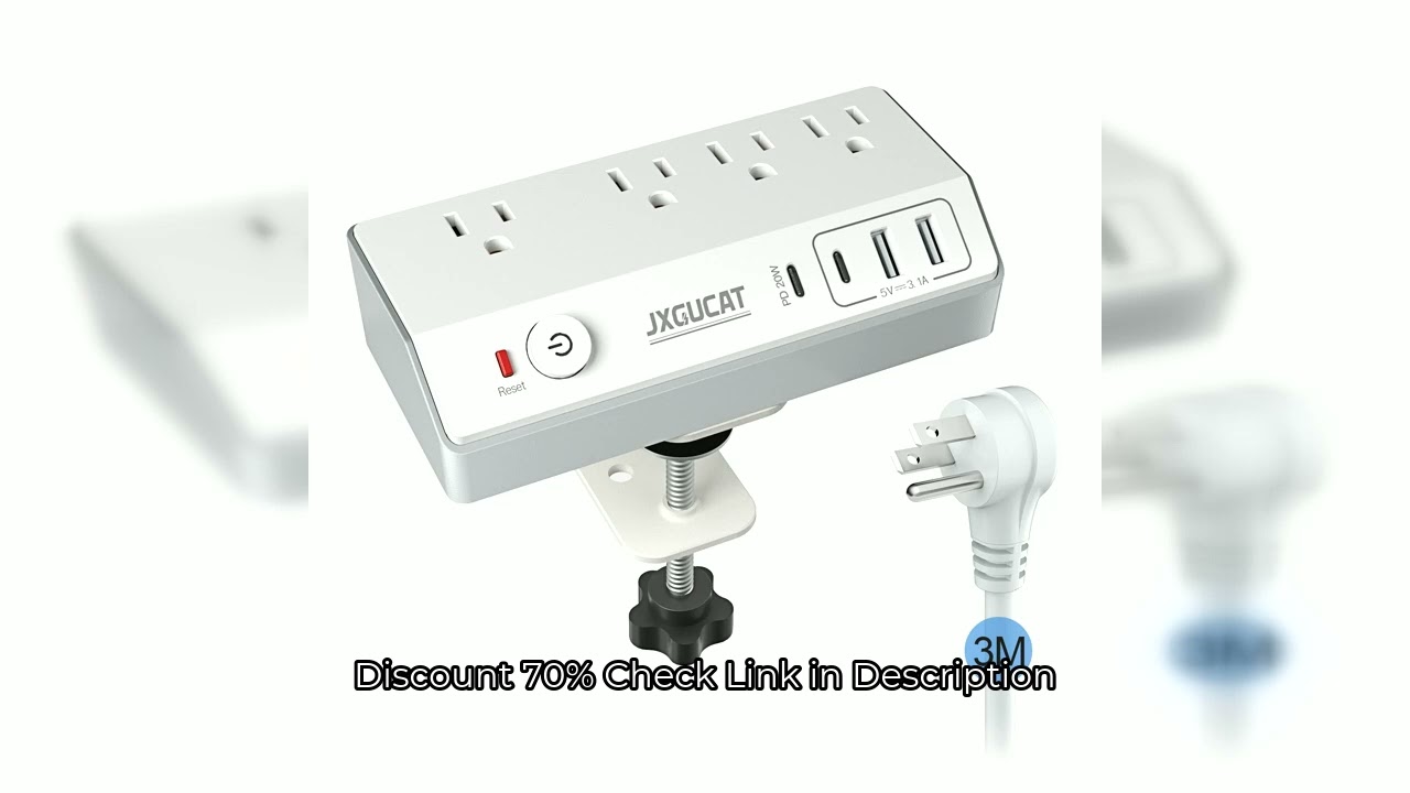 US Desk Clamp Electrical Sockets with 4 AC and 4 USB Ports, PD20W USB-C Fast Charging, Surge Protect