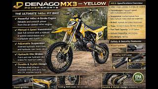 ete、シエン、マゼンダ、黒、イエロー 2026 Denago MX3 Yellow 140cc Pit Bike | East Central Sports