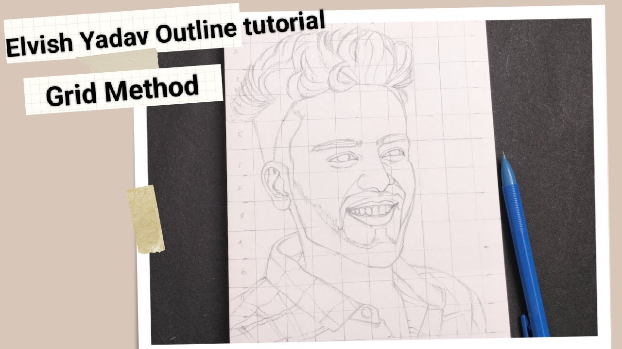 How to draw Elvish Yadav | Grid Method outline tutorial step by step # ...