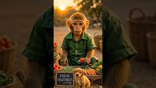 poor monkey feed a cute puppy dog # monkey shorts #aivideo #monkeyaivlog #puppy #puppyai