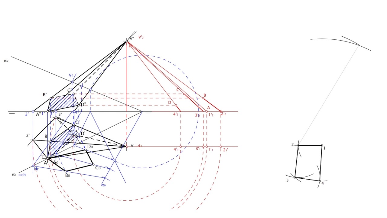Desarrollo de pirámide oblicua y transformada. Sistema diédrico.
