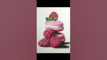 Realistic Raspberry and Macaroon Drawing | Prismacolor Premier | Polychromos #shorts
