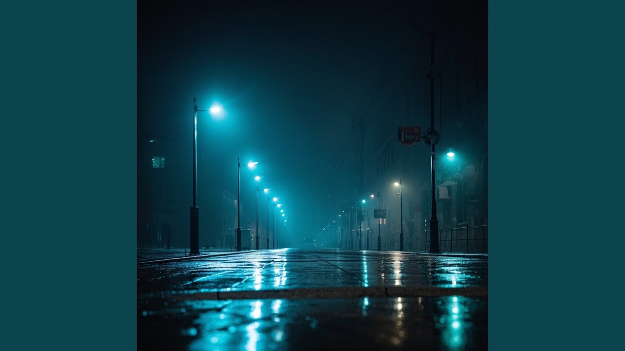 streetlights glow faint