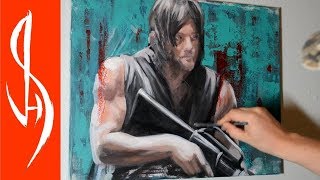 Painting Daryl from The Walking Dead - Acrylics on Canvas