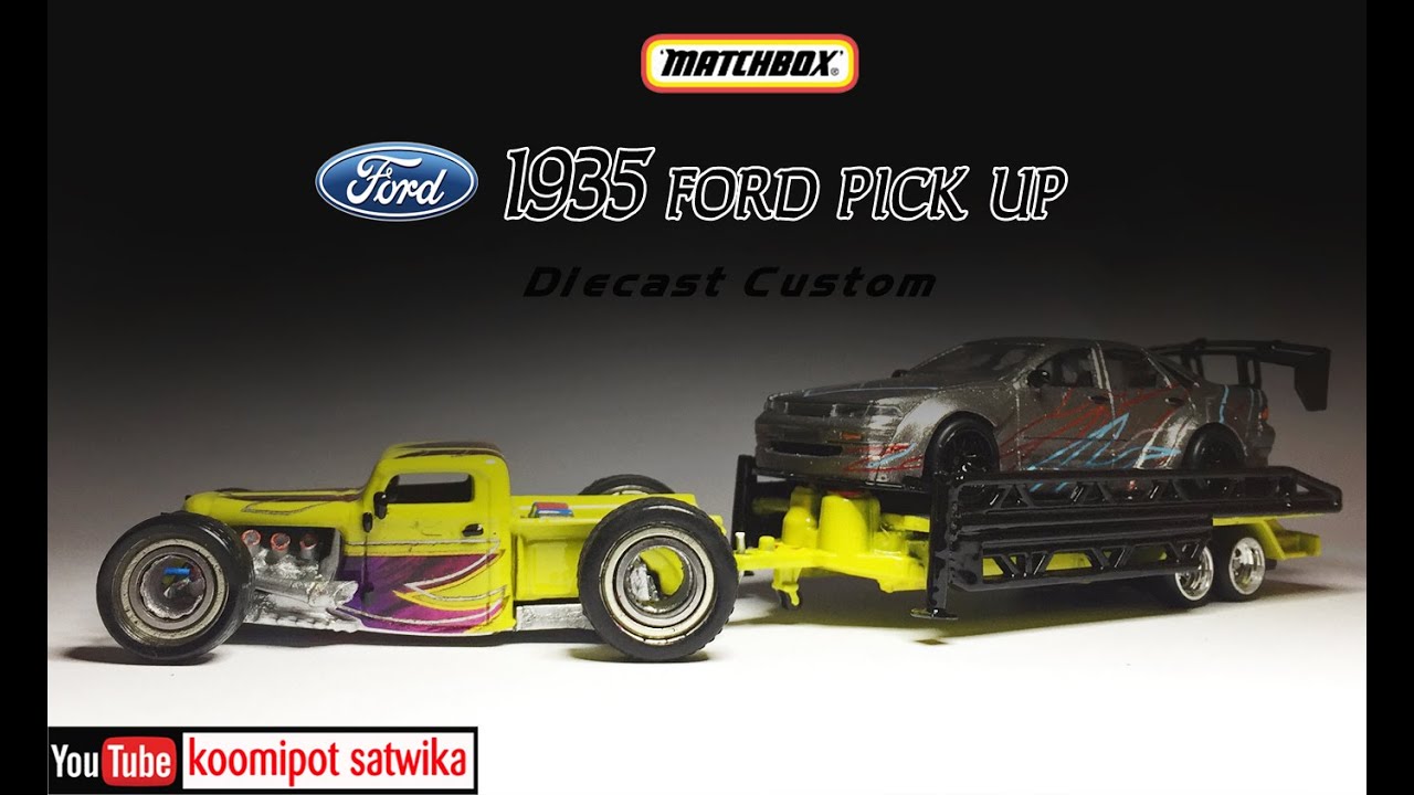 Custom Diecast 1935 Ford Pick Up Match box HotRod Hubless Wheel with Trailer