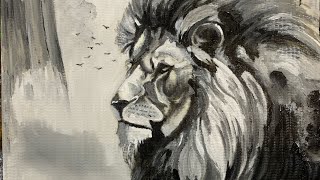 Painting of a black and white lion