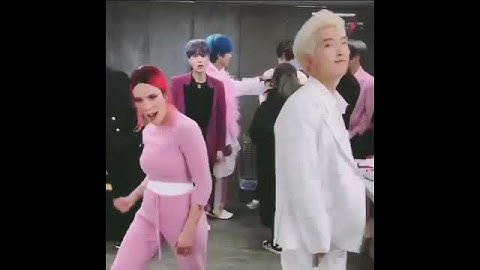 RM and Halsey handshake and Jimin and a staff member playing around!