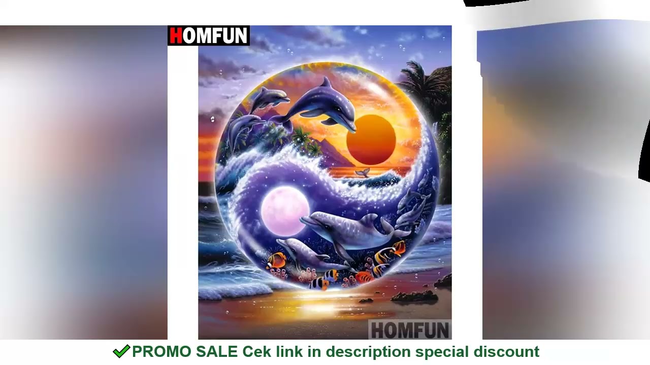 HOMFUN Full Square/Round Drill 5D DIY Diamond Painting "Dolphin scenery" Embroidery Cross Stitch 3D