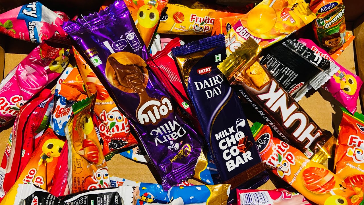 ASMR Most Popular Candys / some lots of colorful rainbow lollipop candy / unpacking chocolate eat