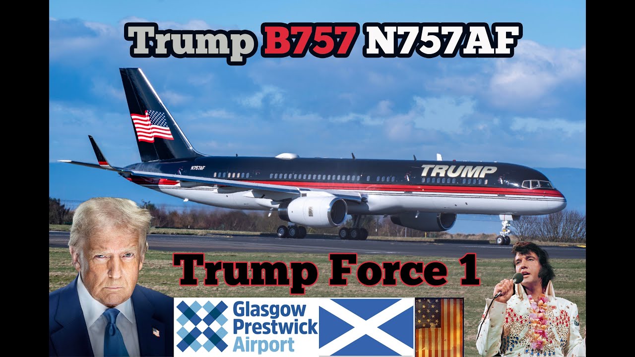 Trump Force 1 B757 N757AF Departs Prestwick Airport
