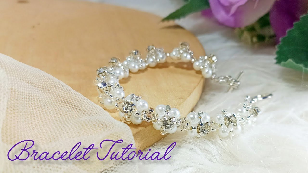 How To Make Rhinestone and Pearl Beaded Bracelet / Diy Beads Bracelet Tutorial