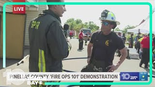 Firefighters give demonstration about what responders do