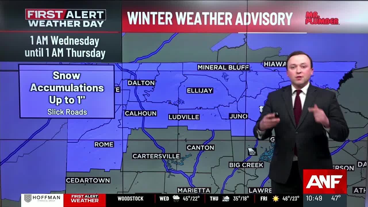 First Alert Forecast | Cold metro rain, higher-elevation wintry mix Wednesday