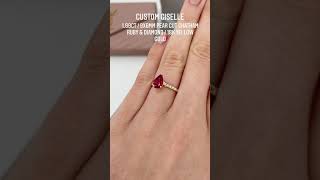 Custom Giselle 1.60ct/9x6mm Pear Cut Ruby 18k Yellow Gold Diamond Engagement ring by Lily Arkwright