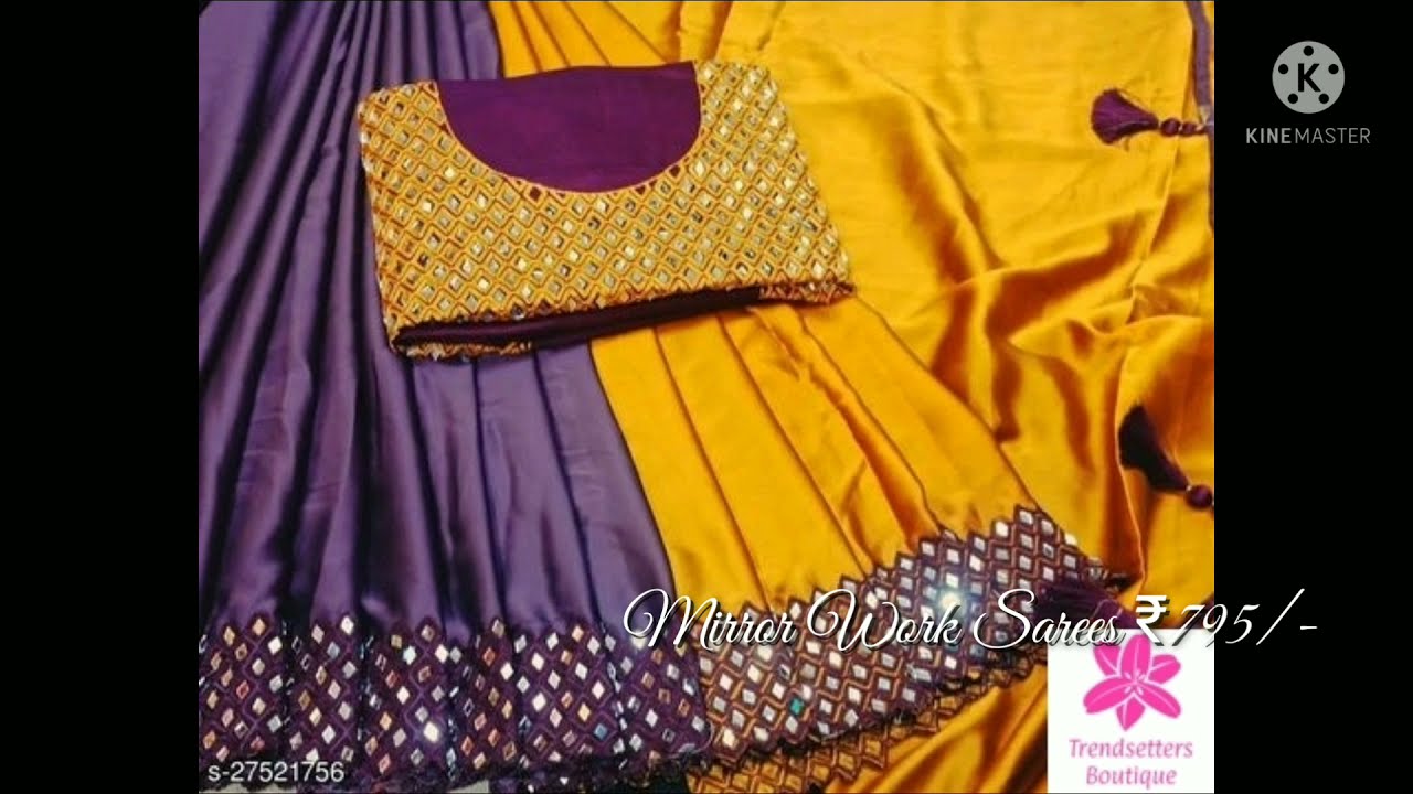 🌹New Collection| Best Mirror Work Silk Sarees with Blouse Piece🌹