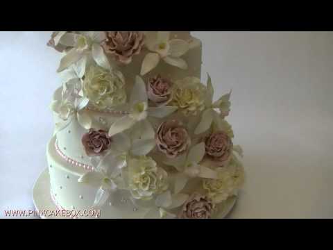 Cascading Roses & Orchids Wedding Cake