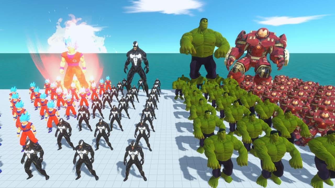 HULKBUSTER & HULK Team vs SON GOKU & VENOM Team - Animal Revolt Battle Simulator